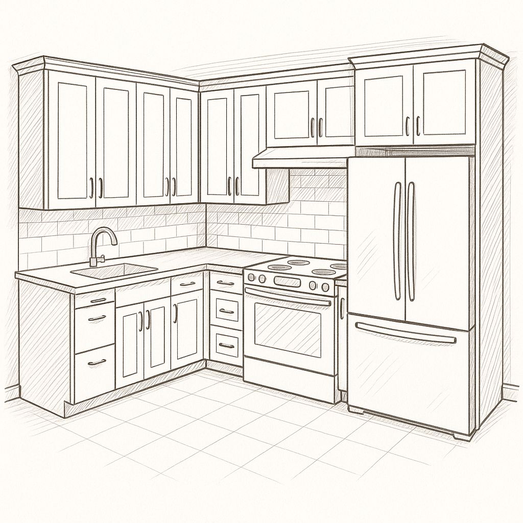 Sketch of cabinet layout used for planning Colorado Springs kitchen refinishing projects